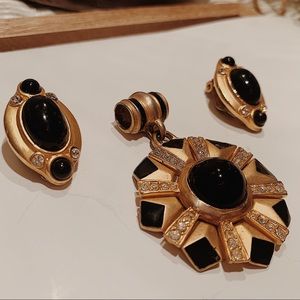 Gold and Black Pendant with Earrings